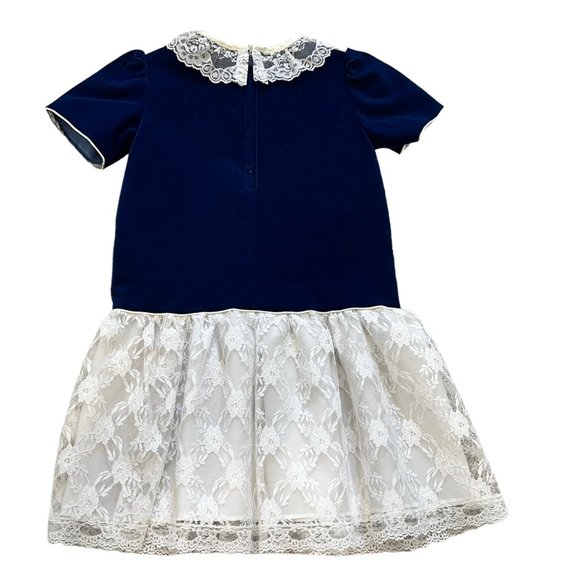 Vintage Blue Velvet Lace Collar Dropwaist Winnie the Pooh 6X Dress - Picture 3 of 9